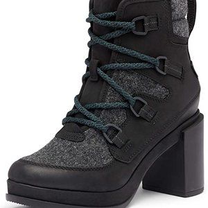 SOREL Black Leather Wool Lace-up Ankle Heeled Blake Boots Size US 9